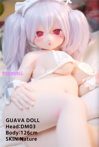 GUAVADOLL DM03 126cm Eカップ PVCヘッド 白髪エロ人形 双馬尾 赤い瞳セックスドール 可憐なメイド