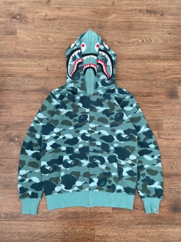 1:1 quality version Bape double hoody shark hoodie laker blue