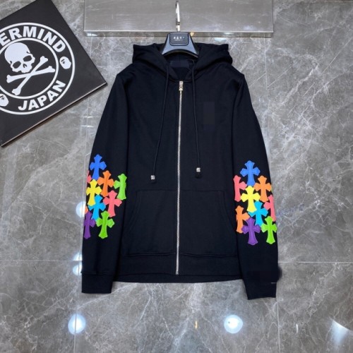 colorful leather cross logo sleeve hoodie black & white