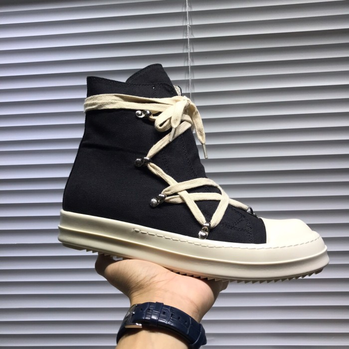 Rick 0wens cross shoelaces canvas hi shoes sneaker [This pair of shoes needs to be made to order Custom made time is about 10 days]