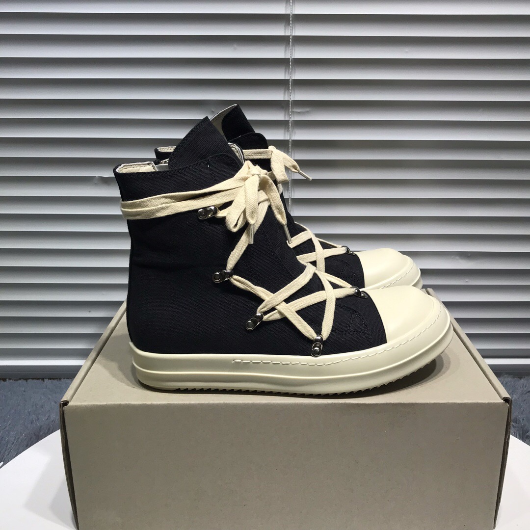 rick 0wens cross shoelaces canvas hi shoes sneaker [this pair of shoes needs to be made to order custom made time is about 10 days]