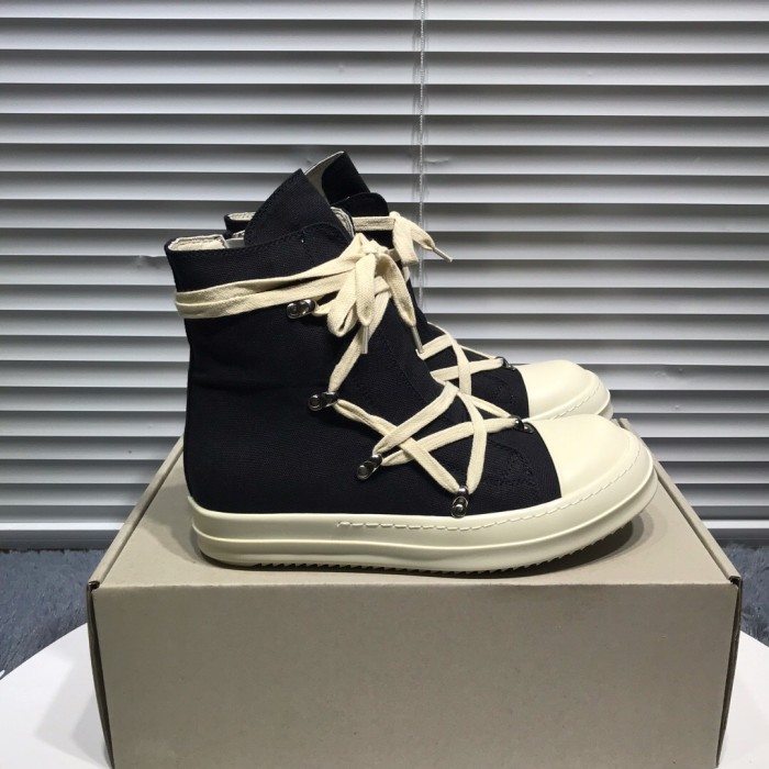 Rick 0wens cross shoelaces canvas hi shoes sneaker [This pair of shoes needs to be made to order Custom made time is about 10 days]