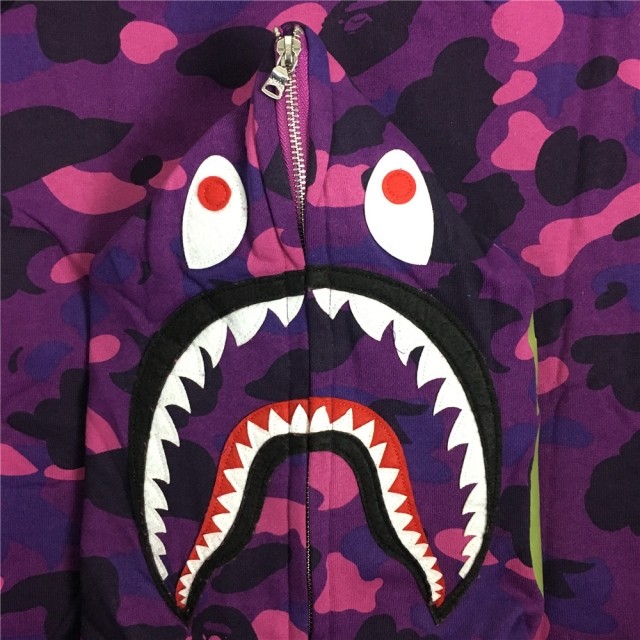 1:1 Version Bape 1ST OG Full Camo Shark Full Zip up Hoodies Purple Camo