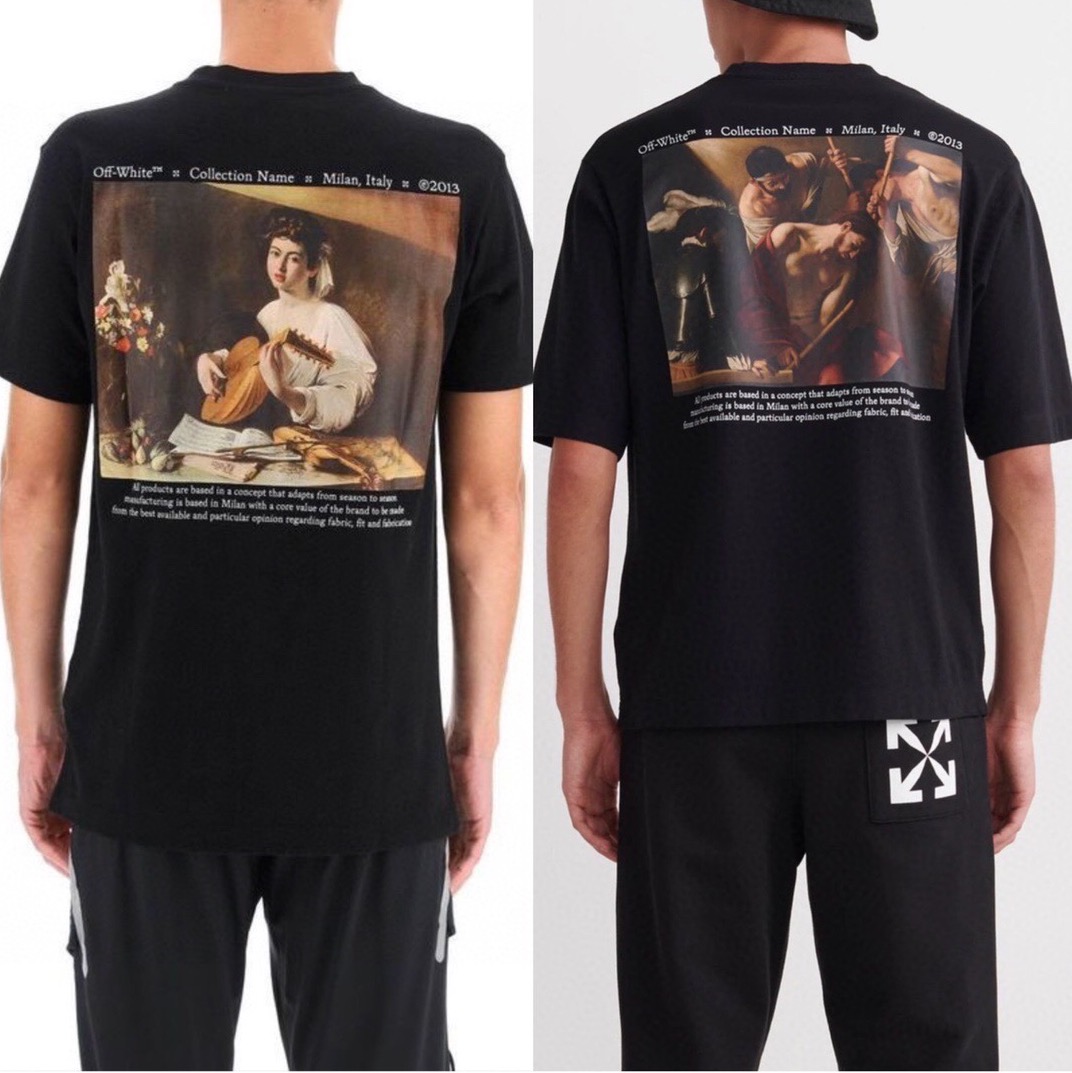 [buy more save more]1:1 quality off-white caravaggio oil painting tee black white