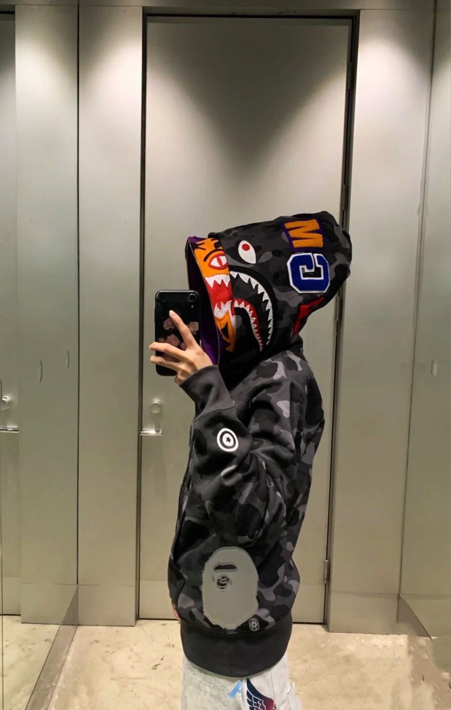 [buy more save more]1:1 quality version bape 21fw shark tiger double hood camo hoodie 2 colors