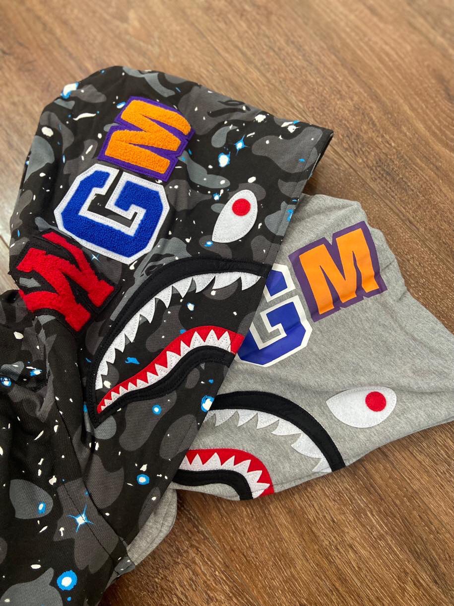 [buy more save more]1:1 bape double hood star camo shark hoodie