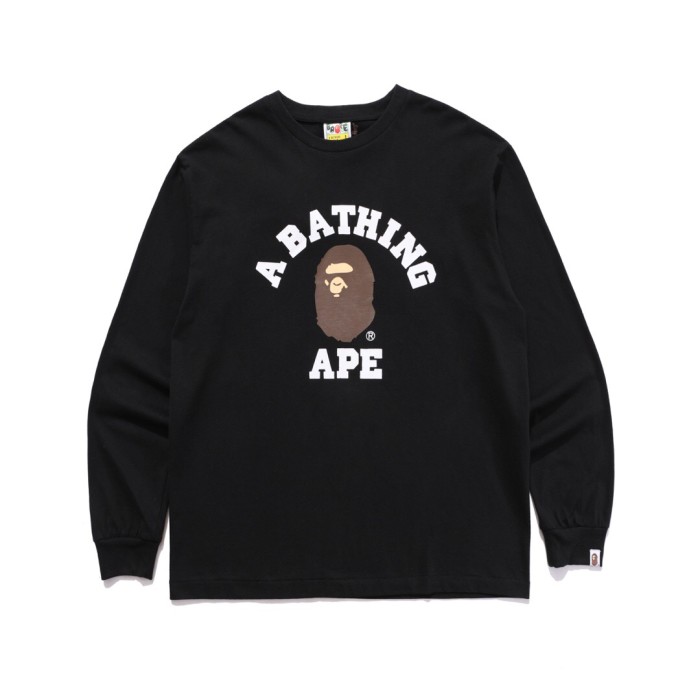 Bape Ape Logo long sleeve tee black white