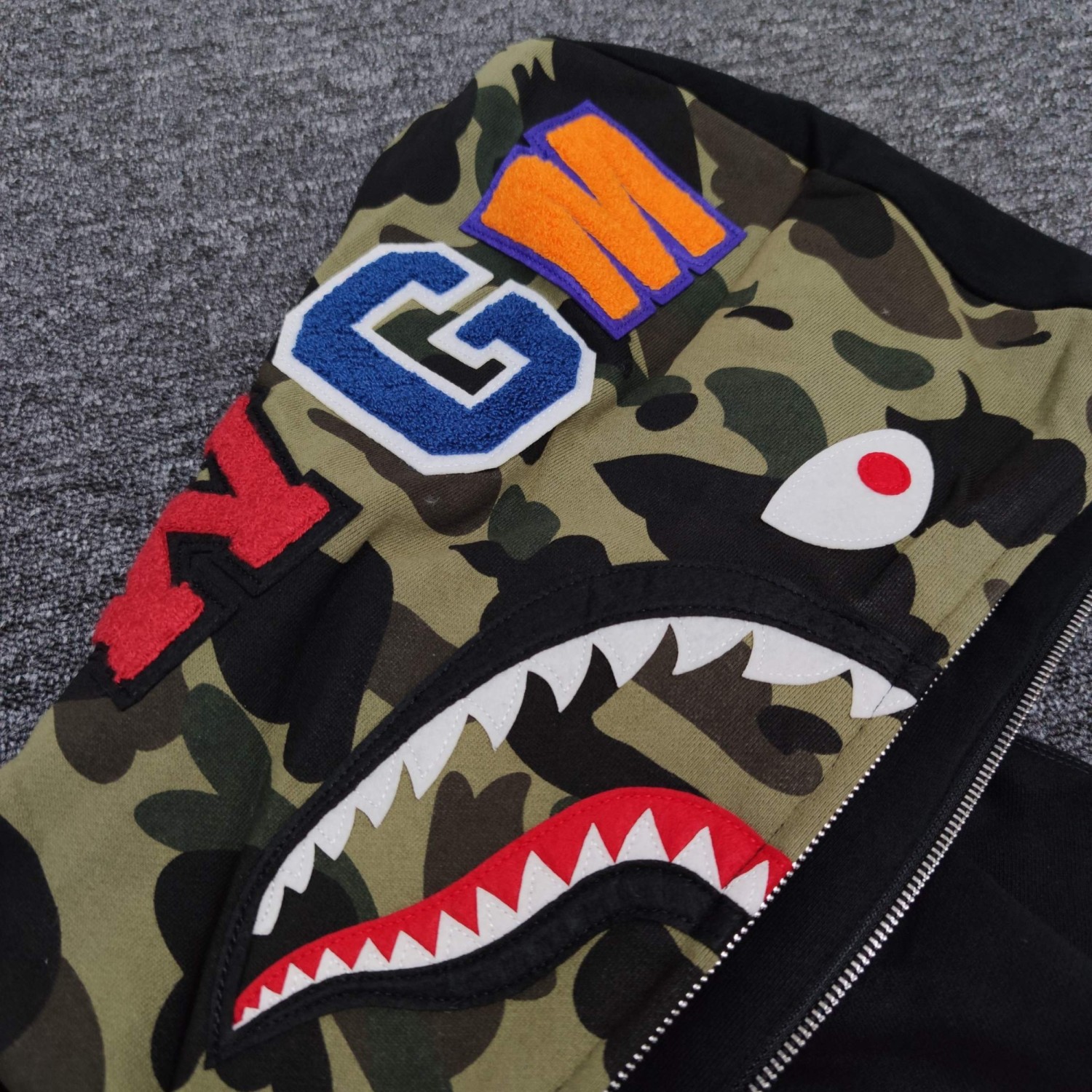 Bape Shark Half Face Camo Hoodie black and green