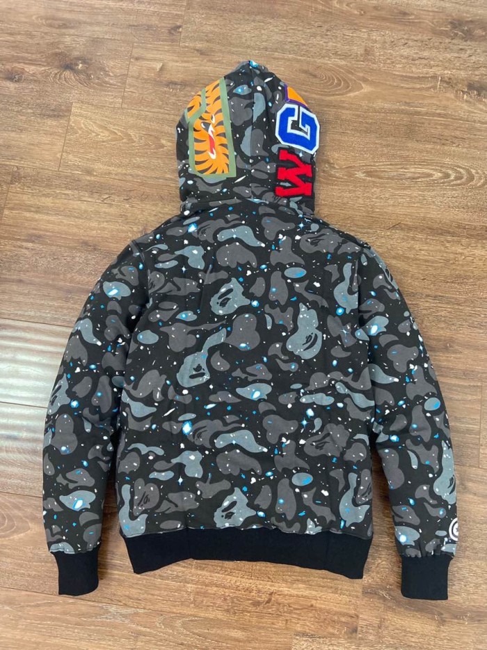 [buy more save more]1:1 Bape double hood star camo shark hoodie