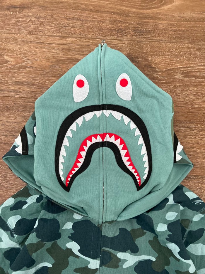 1:1 quality version Bape double hoody shark hoodie laker blue