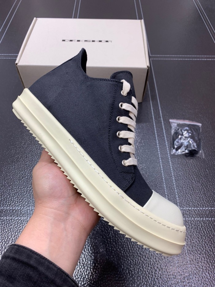 1:1 Rick 0wens canvas low sneaker shoes black and white [This pair of shoes needs to be made to order Custom made time is about 10 days]