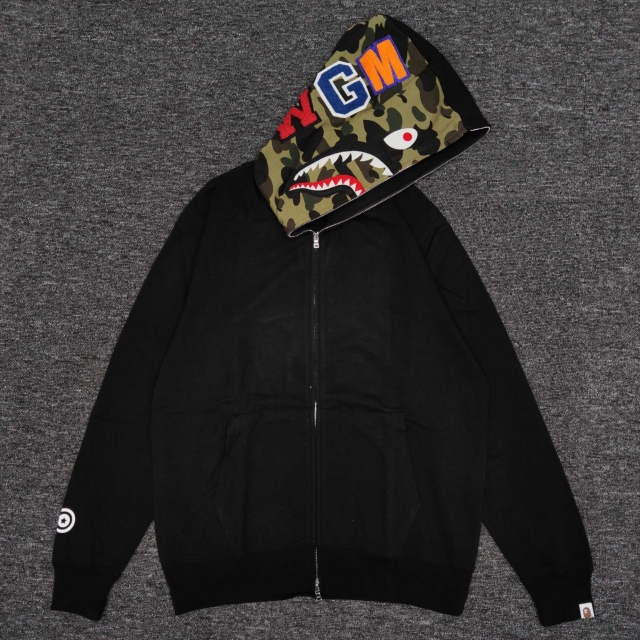 1:1 quality version bape shark half face camo hoodie black and green