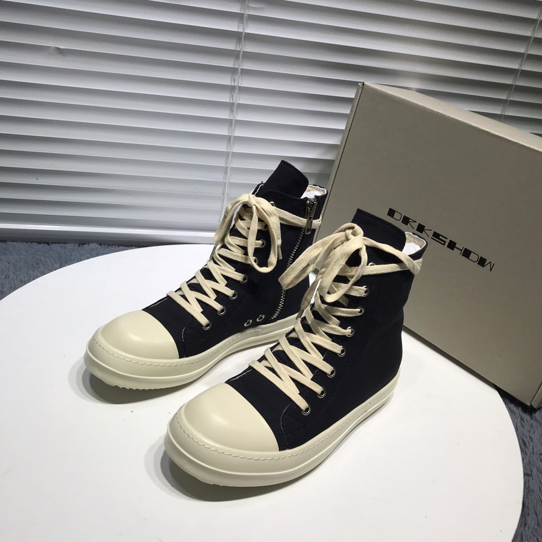 rick 0wens canvas hi sneaker shoes zipper black and white