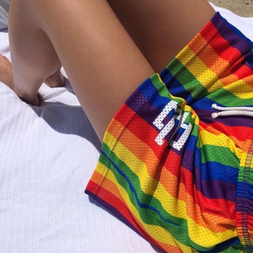 Eric Emanuel rainbow logo shorts