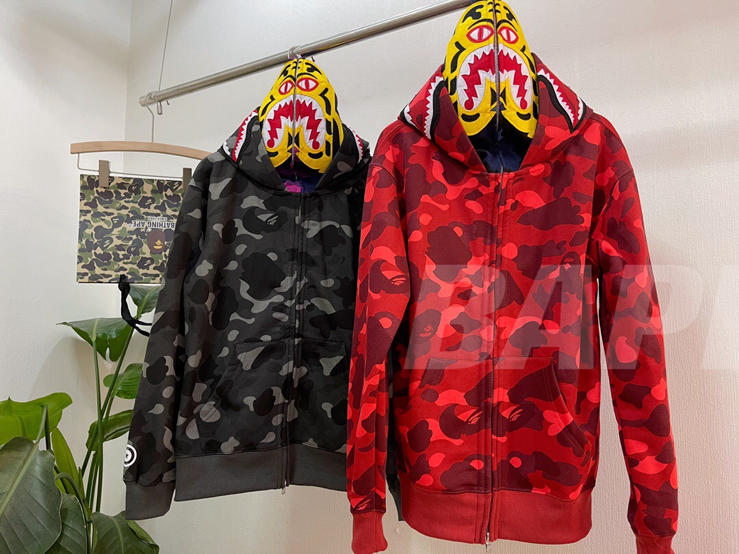 [buy more save more]1:1 quality version bape 21fw shark tiger double hood camo hoodie 2 colors