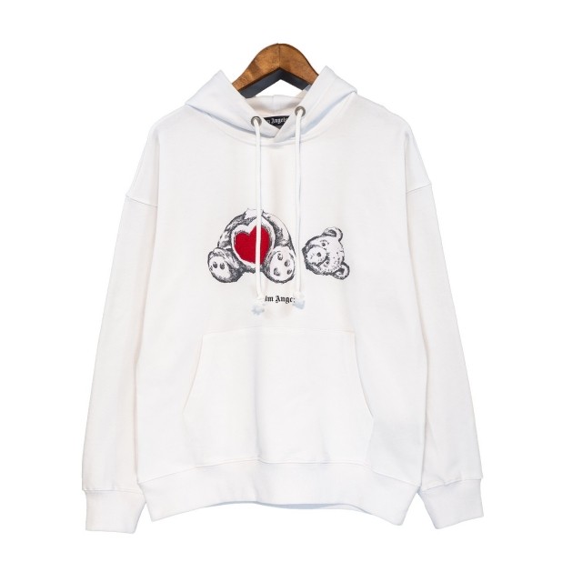 Palm angels red heart bear logo hoodie