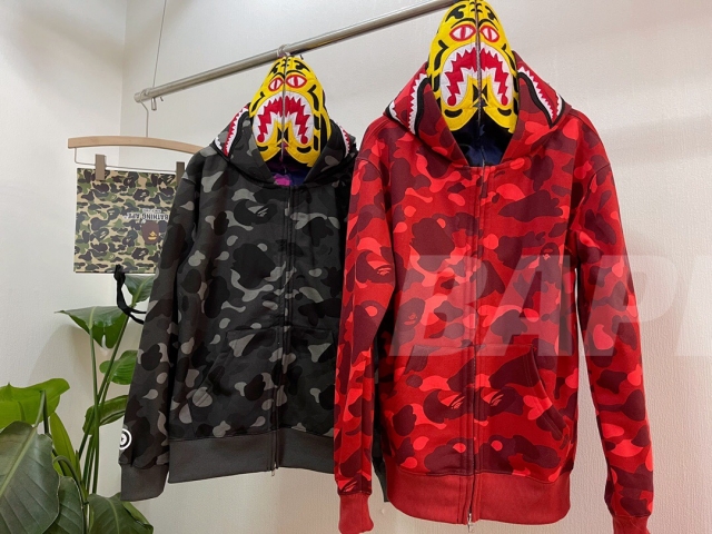 [buy more save more]1:1 quality version bape 21fw shark tiger double hood camo hoodie 2 colors