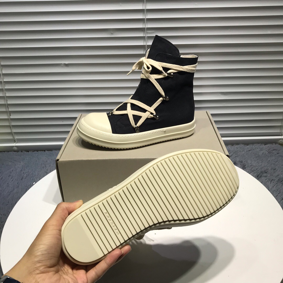 rick 0wens cross shoelaces canvas hi shoes sneaker [this pair of shoes needs to be made to order custom made time is about 10 days]