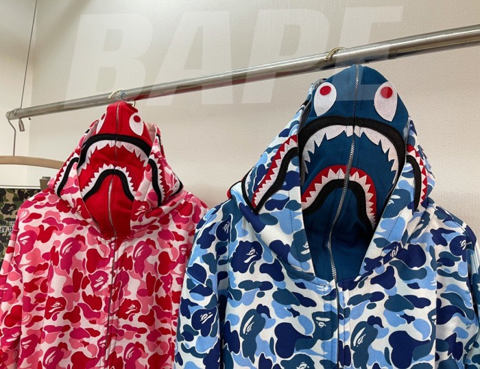[Buy More Save More]Bape 21ss pink blue double hood shark camo hoodie
