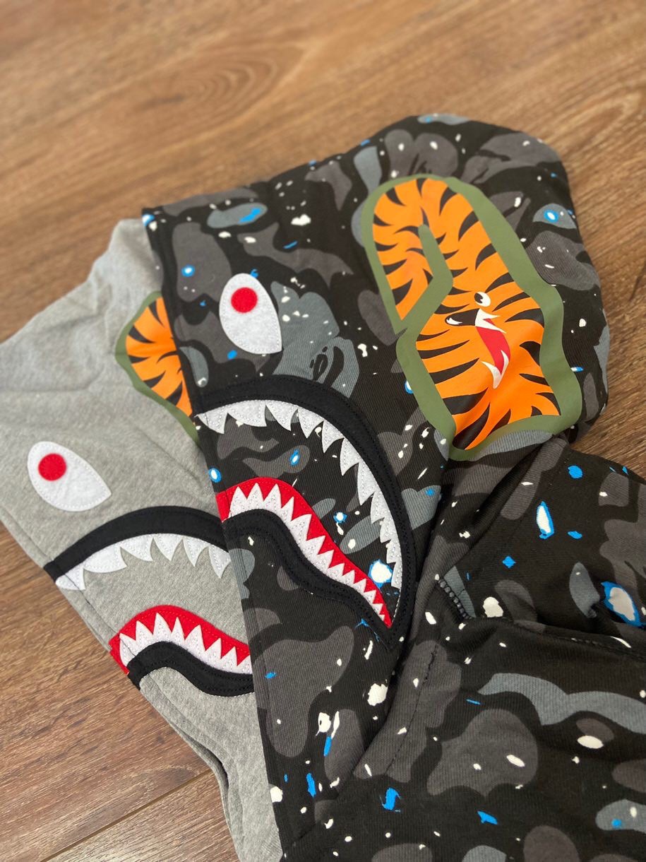 [buy more save more]1:1 bape double hood star camo shark hoodie