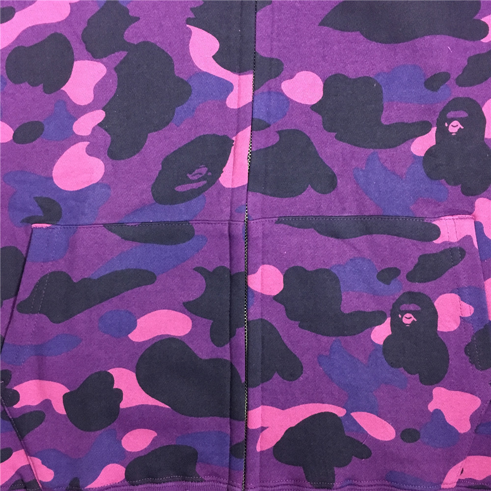 1:1 version bape 1st og full camo shark full zip up hoodies purple camo