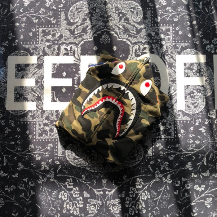 1:1 version Bape 1st camo shark zip up hoodie green