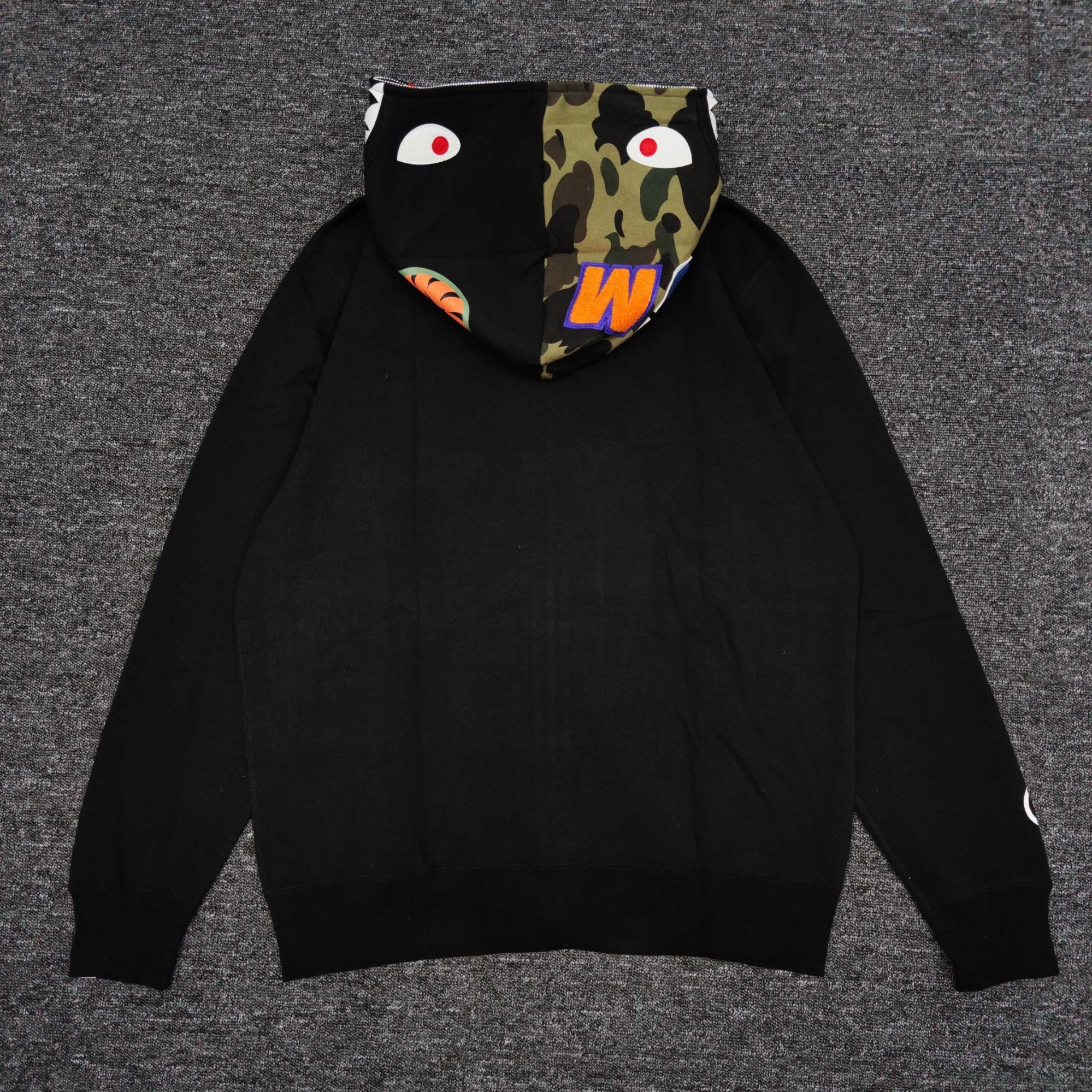 1:1 quality version bape shark half face camo hoodie black and green