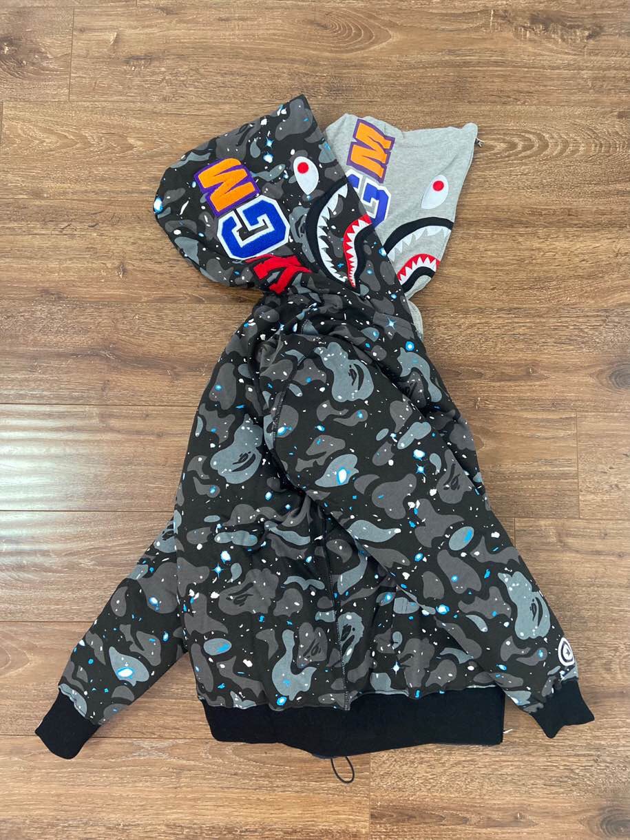 [buy more save more]1:1 bape double hood star camo shark hoodie