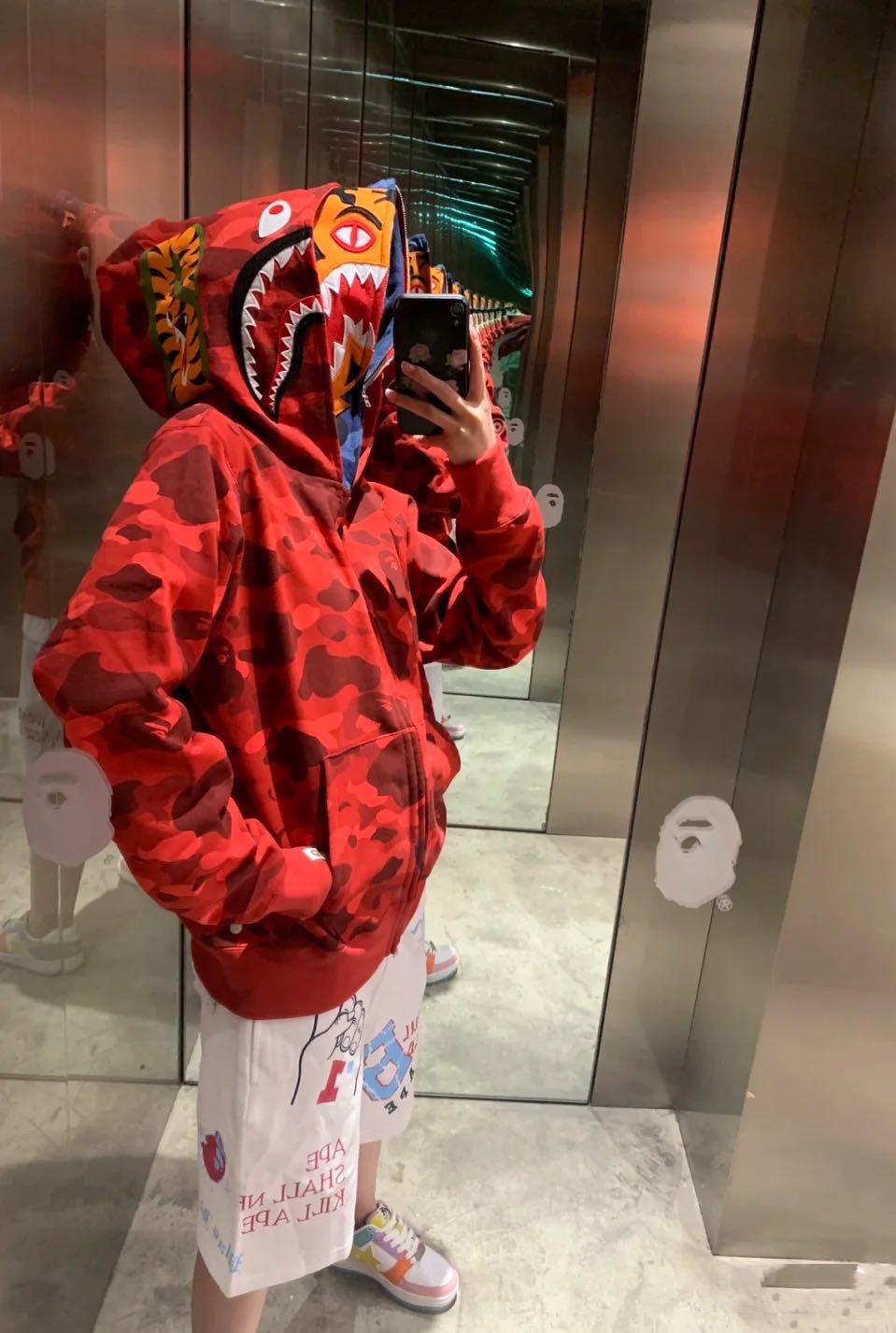 [buy more save more]1:1 quality version bape 21fw shark tiger double hood camo hoodie 2 colors
