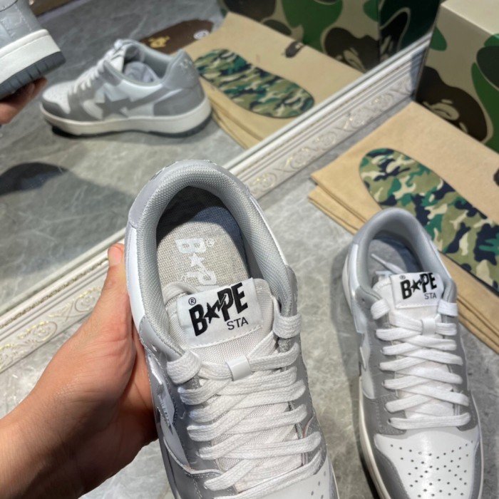 Bape sta sneaker grey & white leather shoes with og box