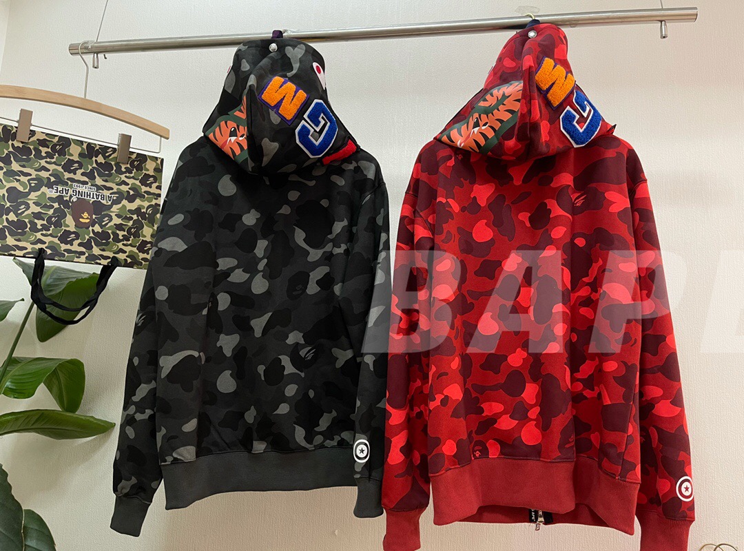 [buy more save more]1:1 quality version bape 21fw shark tiger double hood camo hoodie 2 colors