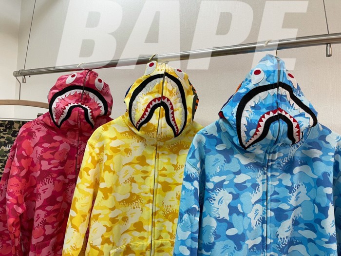[Buy More Save More]Bape fire camo shark hoodie 3 colors