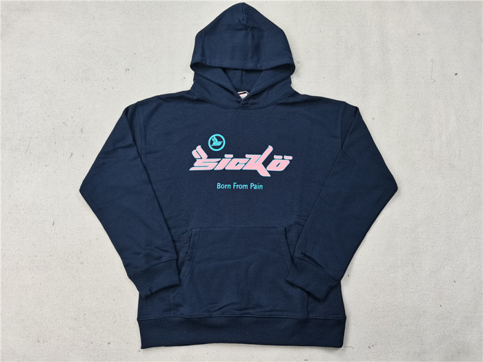 Sicko pink logo navy blue hoodie-