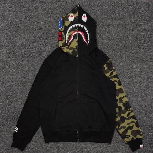 1:1 quality Bape green camo head & sleeve shark full zip-up hoodie