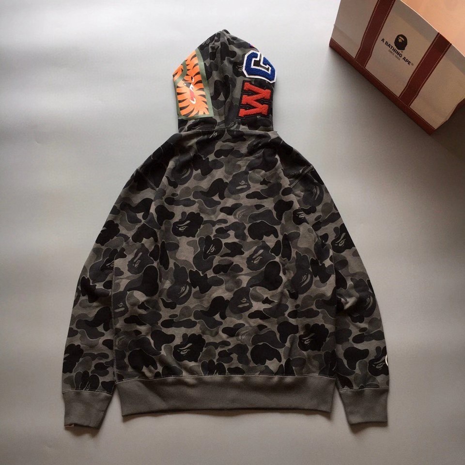 1:1 quality bape abc camo shark full zip-up black hoodie