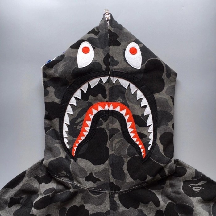 1:1 quality Bape ABC camo shark full zip-up black hoodie