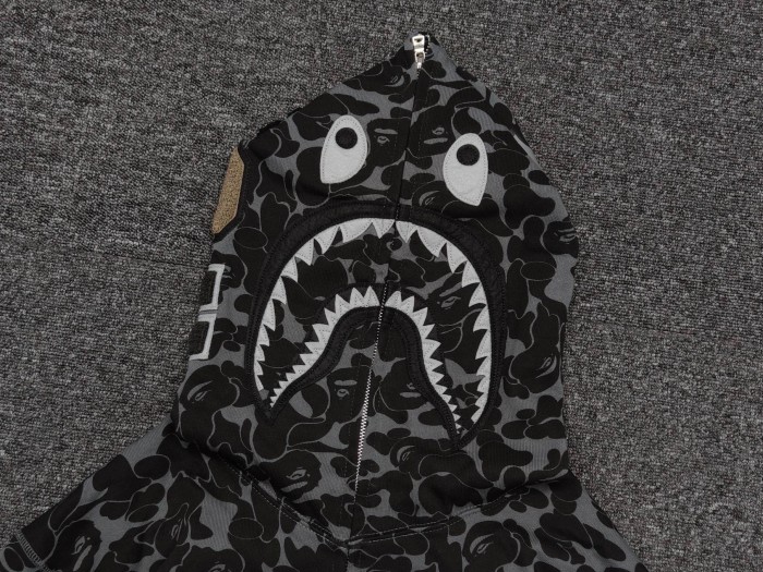 [buy more save more]1:1 quality Bape DSM camo shark full zip-up black hoodie