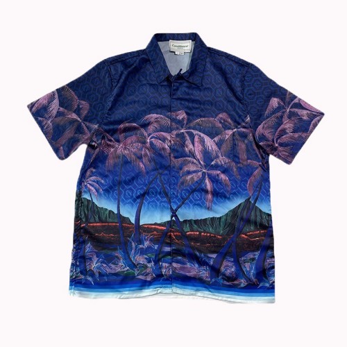 Night sky coconut tree silk short sleeve shirt