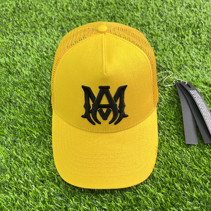 am embroidered lettered mesh hat-