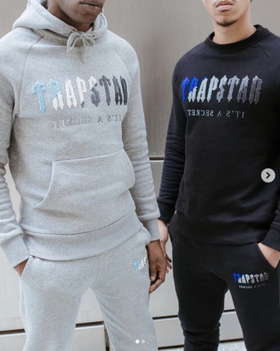 Trapstar Blue, white and grey towel embroidered hoodie and trousers set