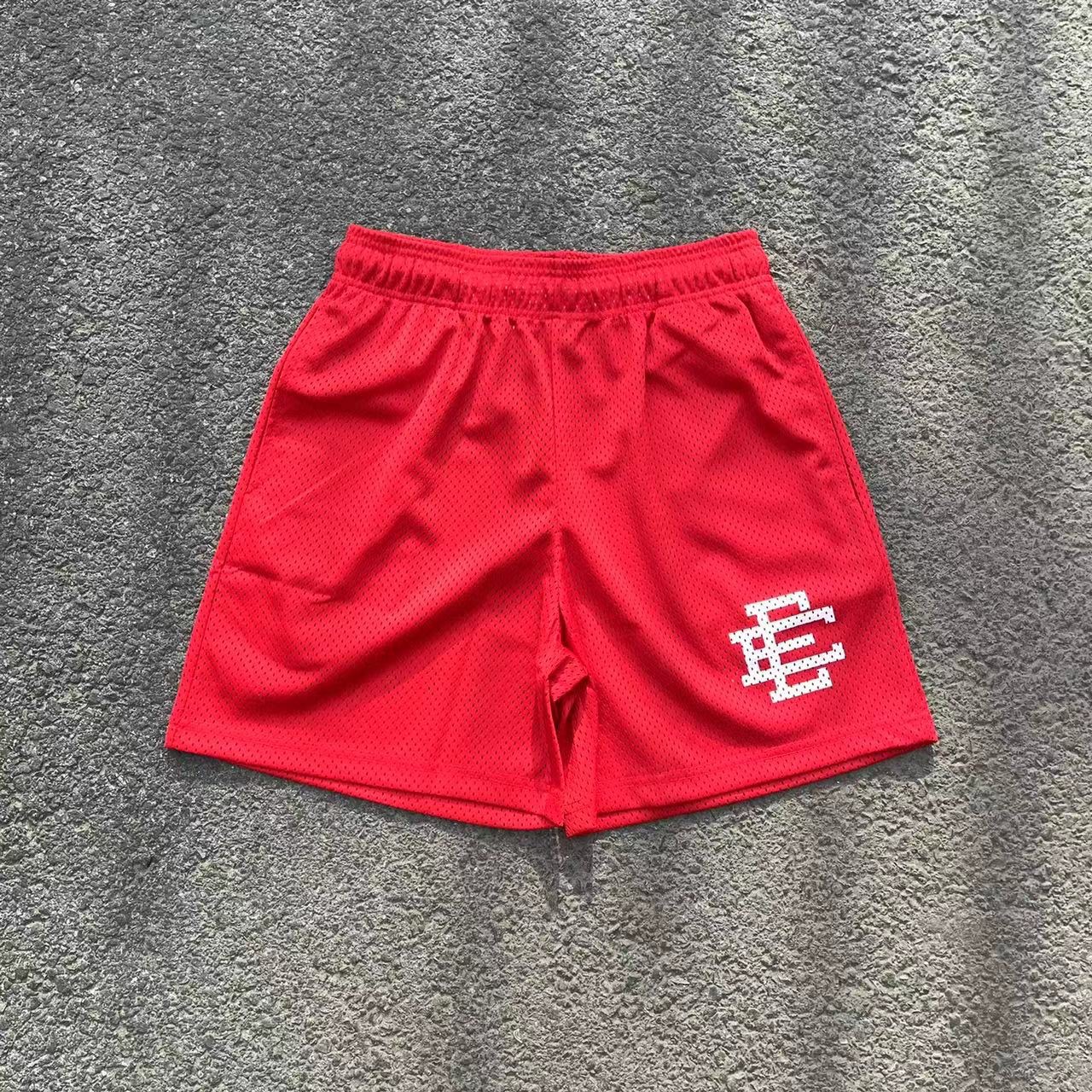 1:1 quality version eric emanuel white logo mesh shorts