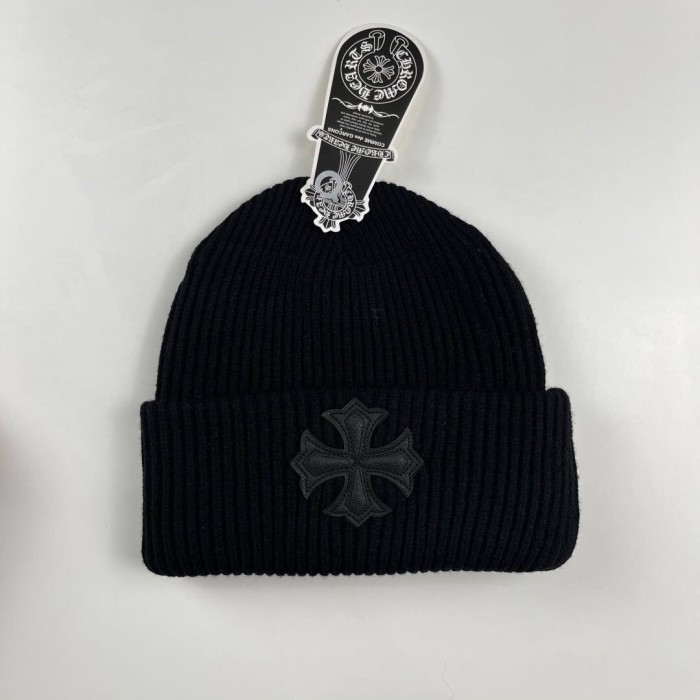 [Buy more Save more]cross leather logo beanie