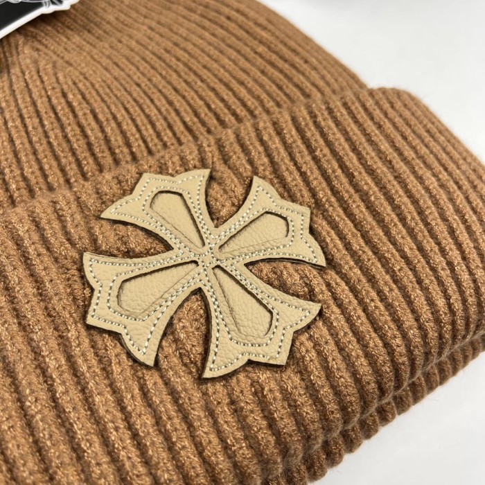 [Buy more Save more]cross leather logo beanie