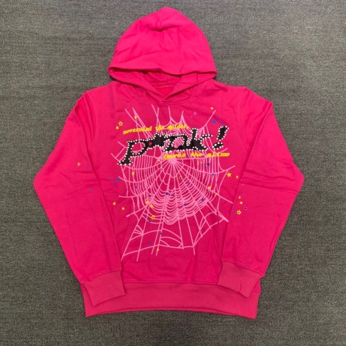 Young Thug Sp5der-Pink hoodie with white dots and black letters