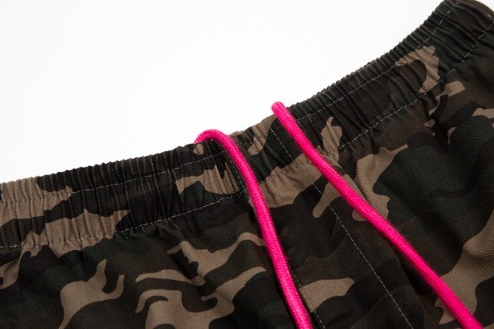 Drawstring camo wash shorts-