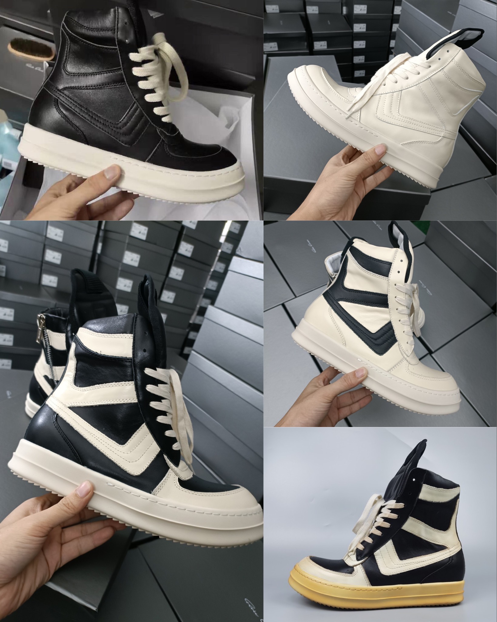 1:1 Rick 0wens Inverted Triangle All Black All White Sneaker