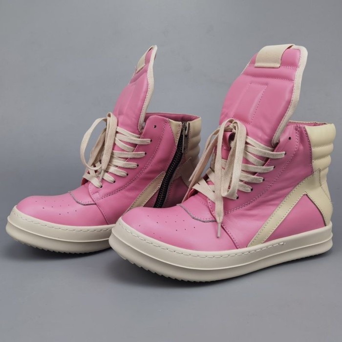 Wide LACES leather long tongue high top shoes:four colors