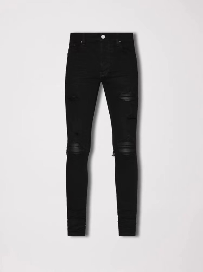 1:1 quality version leather patch slim fit black jeans