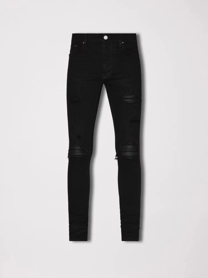 1:1 quality version leather patch slim fit black jeans