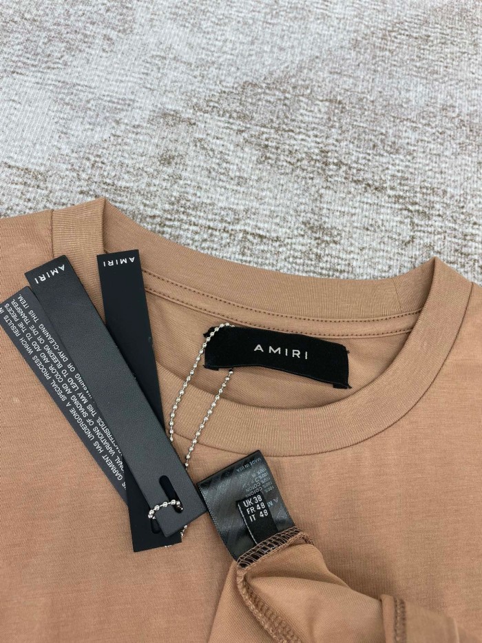 1:1 quality version Stripe letter printed brown short sleeve